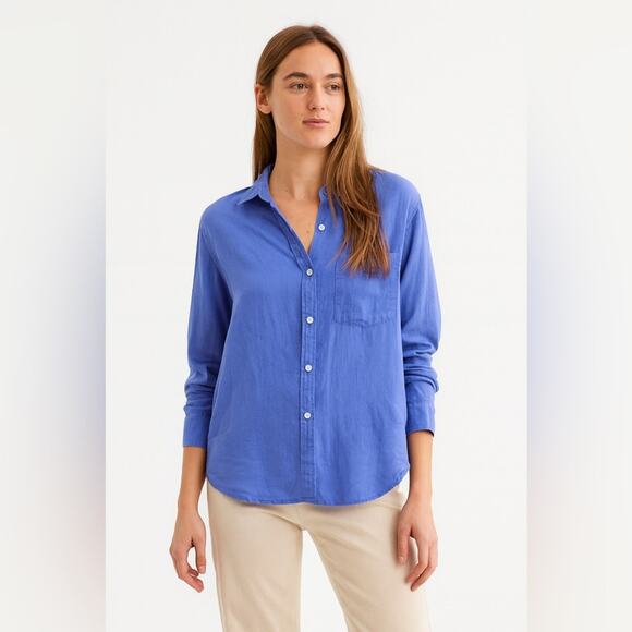 H&M Tops - H&M Linen Blend Button Down Shirt Size M Blue Coastal Basic